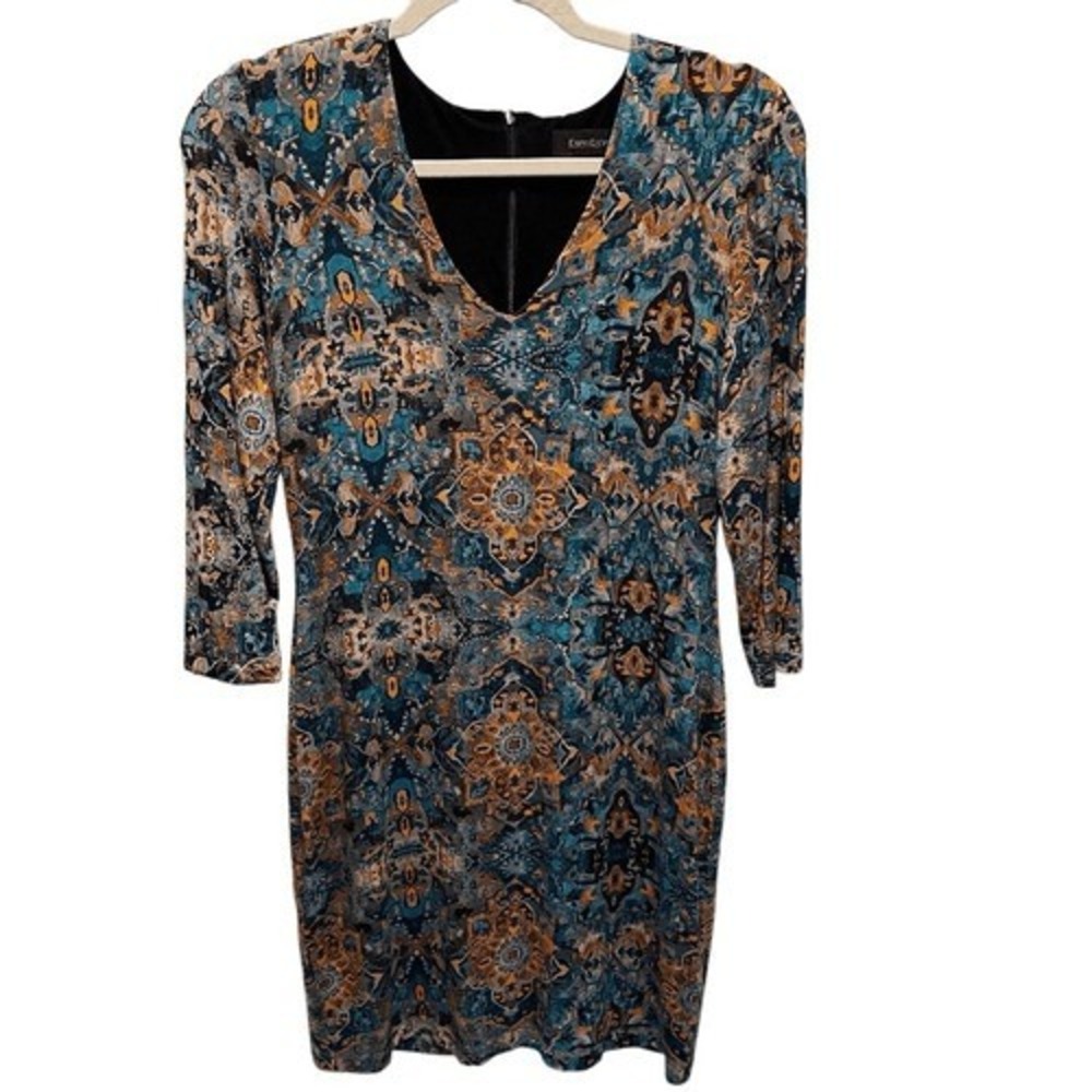 Karen Kane Abstract Print‎ Sheath Dress M 3/4 Sleeve